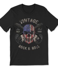 American Flag Guitar Vintage Rock And Roll Skull Guitarist T-shirt