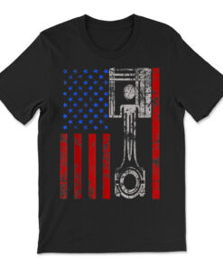 American Flag Piston Muscle Car Patriotic T-shirt