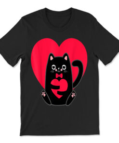 Black Cat Heart Valentines Day Cute Kitten Kitty-love V Day T-shirt