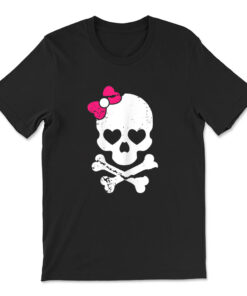 Cute Skull And Cross Bone Pink Bow Tie Women Girls Adorable T-shirt