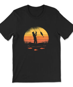 Fisherman Sunset Catching A Fish Amp View Beneath The Water T-shirt