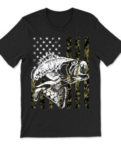Fishing Camouflage American Flag Fish Bass Fish Fisherman T-shirt