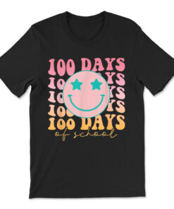 Happy 100 Days Of School Happy Smiling Face Retro Groovy T-shirt