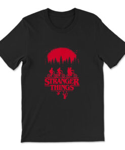 Stranger Things Group Shot Bike Ride Upside Down Silhouette T-shirt
